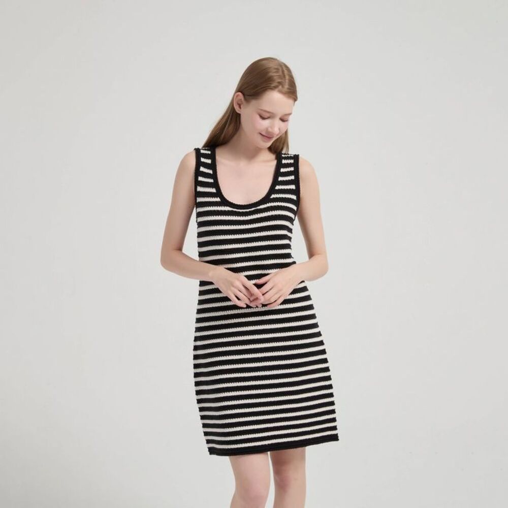 Women's Crochet Sweater Dress - A New Day Black Striped XS